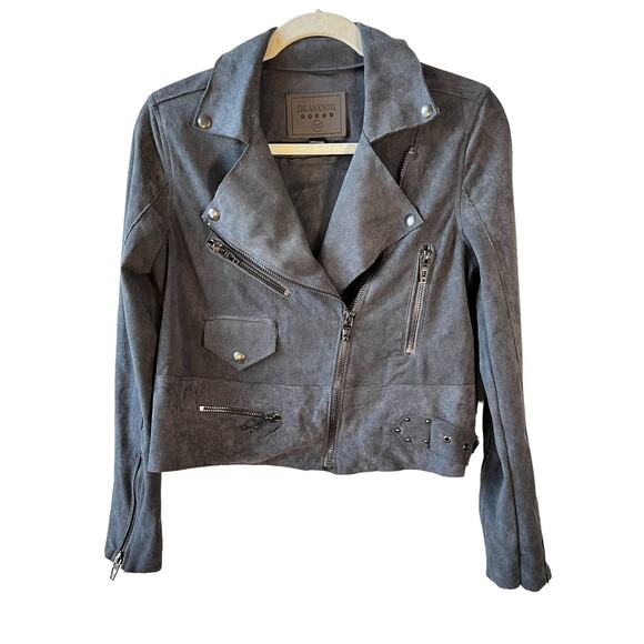 BLANK NYC Size XS Women's Cropped Microsuede Grey Moto Jacket - Picture 1 of 9
